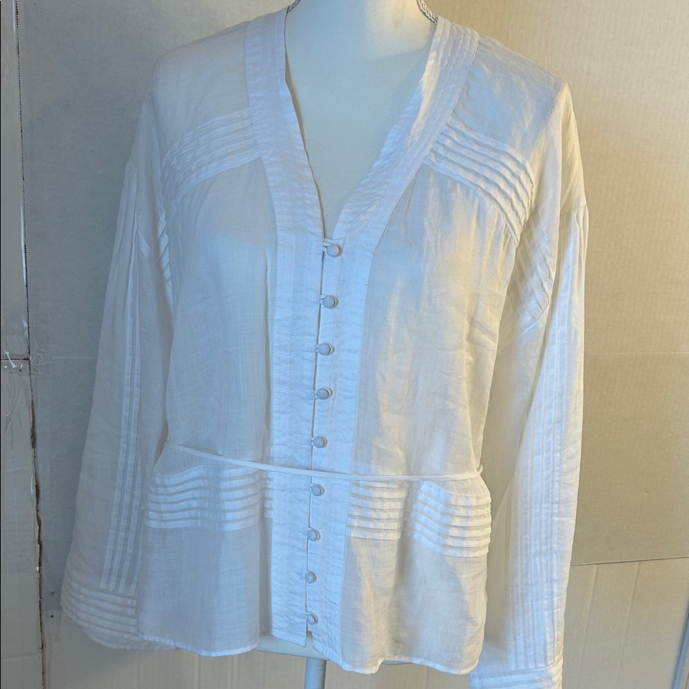 NWT Rag & Bone Viviana V-Neck Button Front Ramie White Blouse Sz L - Picture 4 of 15